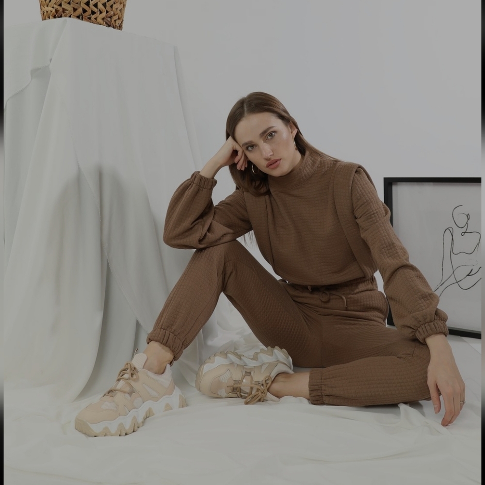 Womens Sweatsuits Activewear Sets Honeycomb Long Sleeve Tops / Drawstring